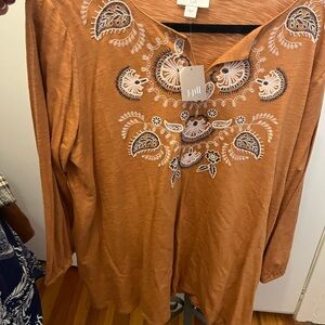 J. Jill Women's Orange Embroidered Top